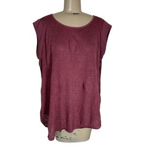 Catherine Malandrino Burgundy Linen Tunic Blouse Cap Sleeve Sz XL